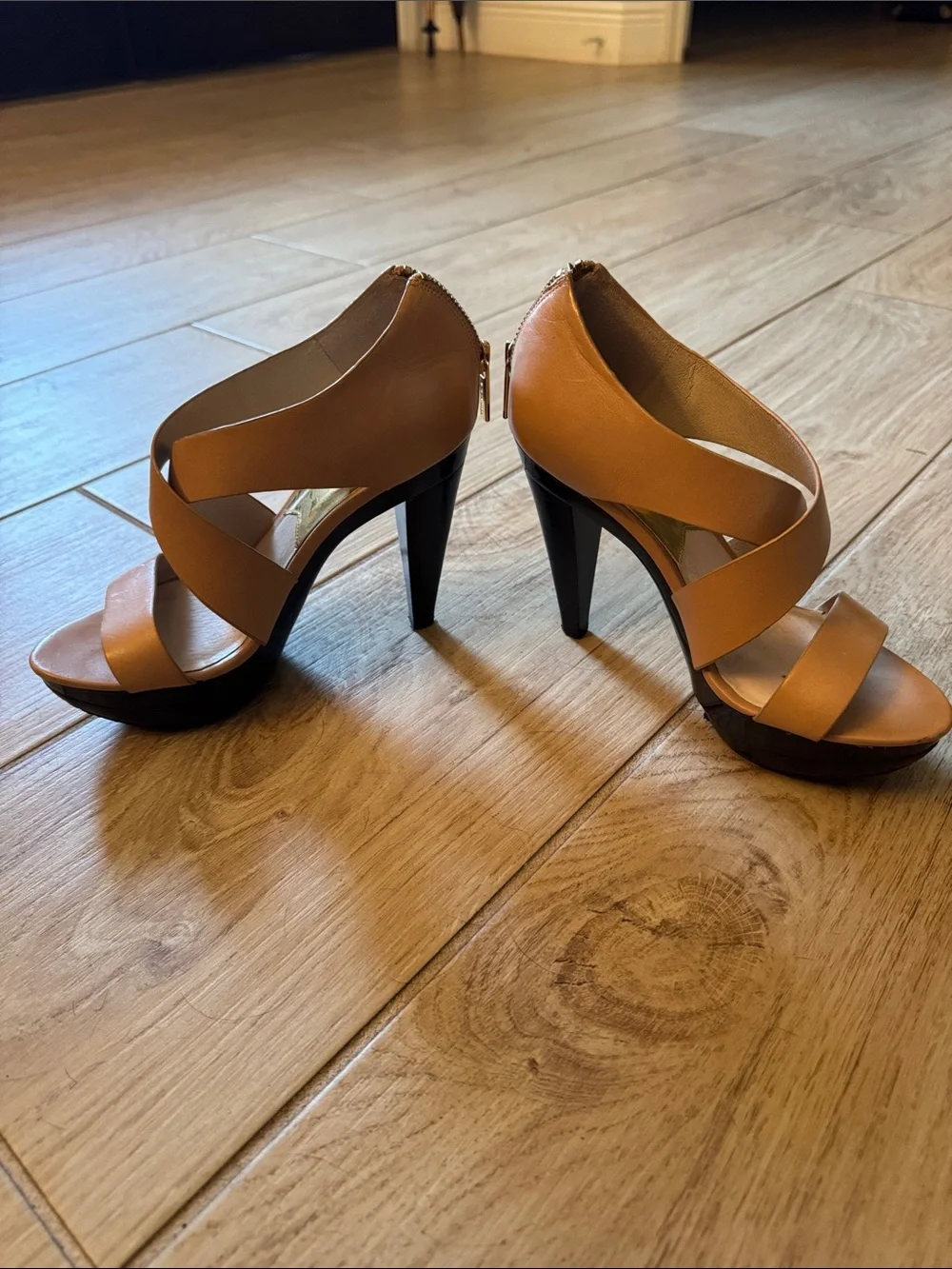Michael Kors Neutral Leather Crossover Strap High Heels